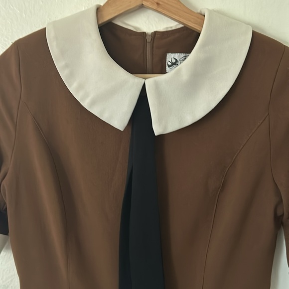 Hell Bunny Vixen Dress in Brown White Black Sz S White is Drab Trashy Diva - Picture 8 of 13